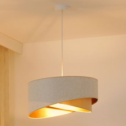 Brilagi - LED ljuskrona med textilsladd LYRA 1xE27/15W/230V vit/beige/guld