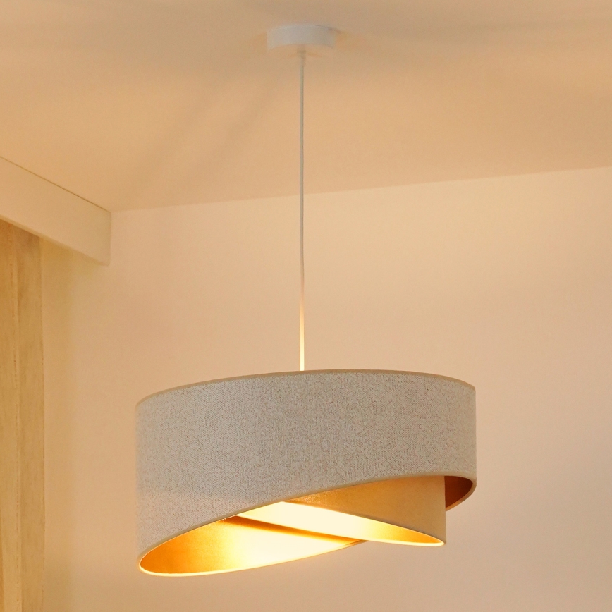 Brilagi - LED ljuskrona med textilsladd LYRA 1xE27/15W/230V vit/beige/guld