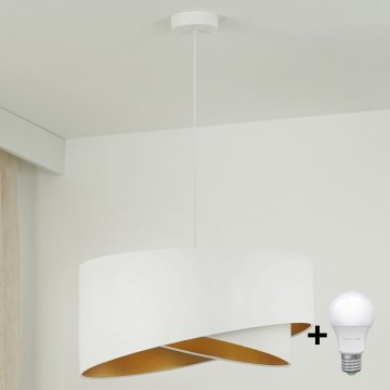 Brilagi - LED ljuskrona med textilsladd LYRA 1xE27/15W/230V vit/guld