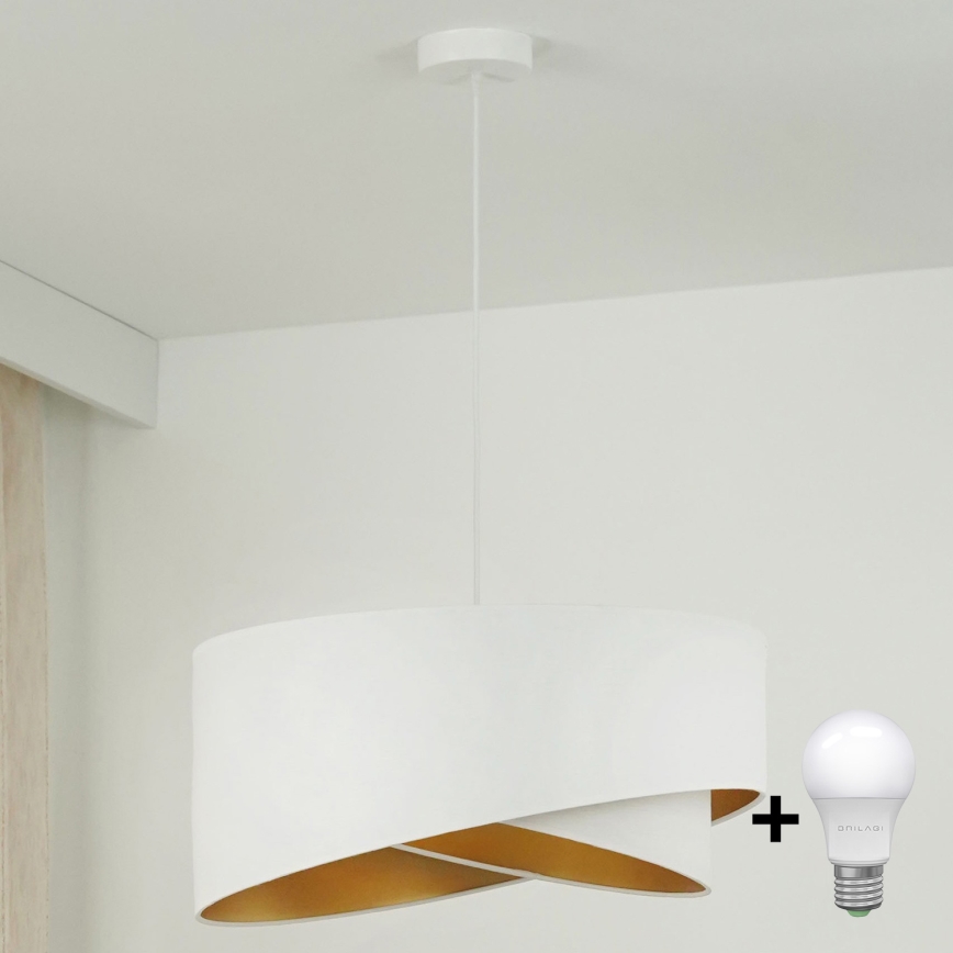 Brilagi - LED ljuskrona med textilsladd LYRA 1xE27/15W/230V vit/guld