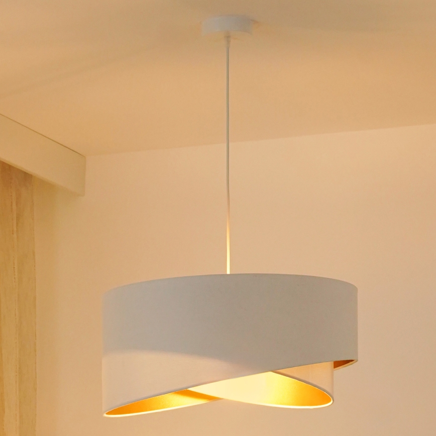 Brilagi - LED ljuskrona med textilsladd LYRA 1xE27/15W/230V vit/guld