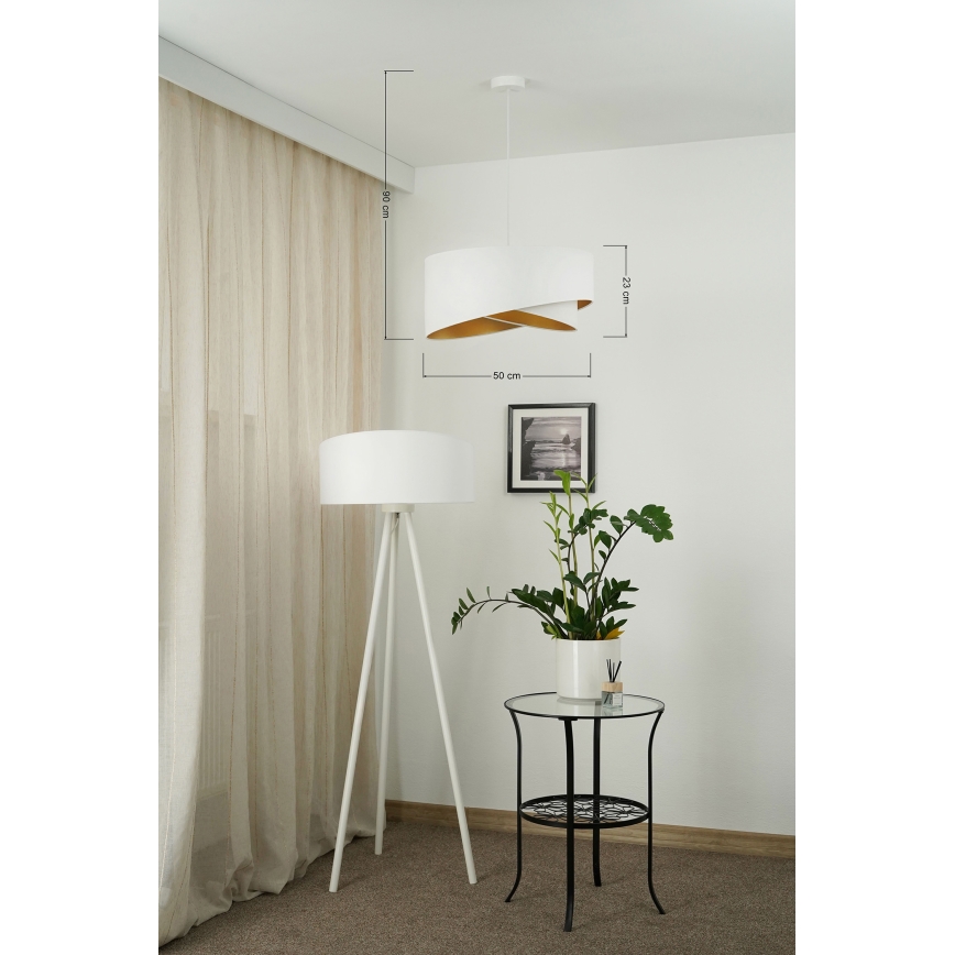 Brilagi - LED ljuskrona med textilsladd LYRA 1xE27/15W/230V vit/guld