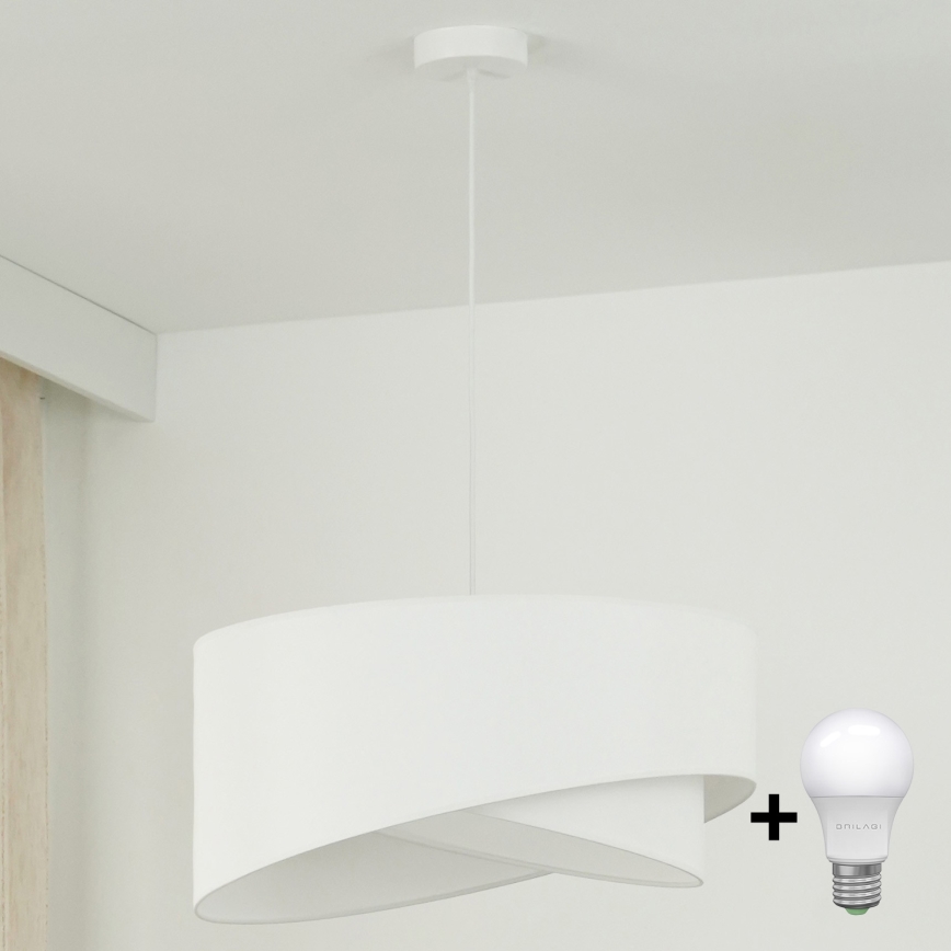 Brilagi - LED ljuskrona med textilsladd LYRA 1xE27/15W/230V vit
