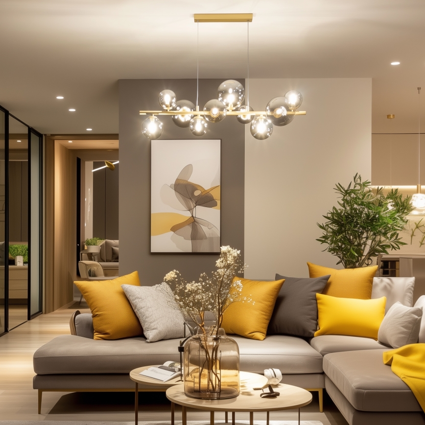 Brilagi - LED ljuskrona med textilsladd MILLA 10xG9/3W/230V guld/rökig