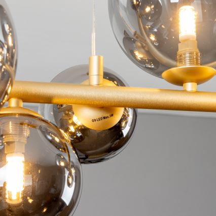 Brilagi - LED ljuskrona med textilsladd MILLA 10xG9/3W/230V guld/rökig