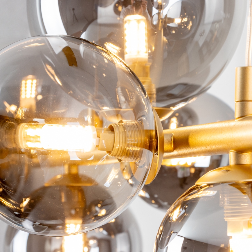 Brilagi - LED ljuskrona med textilsladd MILLA 10xG9/3W/230V guld/rökig