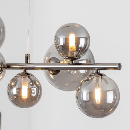 Brilagi - LED ljuskrona med textilsladd MILLA 10xG9/3W/230V skinande krom/rökig