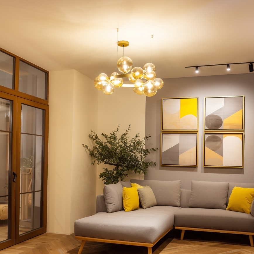 Brilagi - LED ljuskrona med textilsladd MILLA 15xG9/3W/230V guld