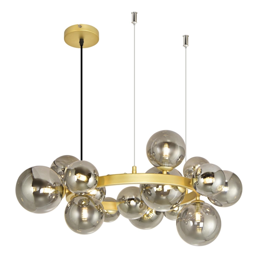 Brilagi - LED ljuskrona med textilsladd MILLA 15xG9/3W/230V guld/rökig