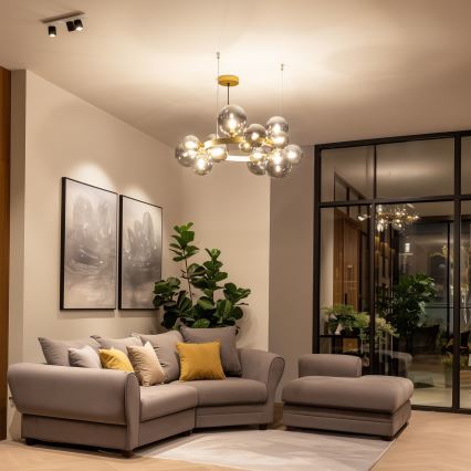 Brilagi - LED ljuskrona med textilsladd MILLA 15xG9/3W/230V guld/rökig