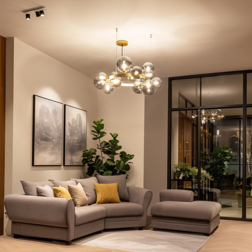 Brilagi - LED ljuskrona med textilsladd MILLA 15xG9/3W/230V guld/rökig