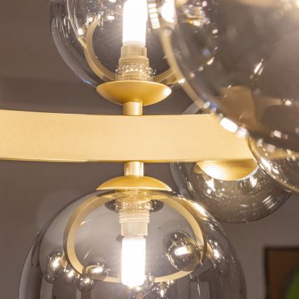 Brilagi - LED ljuskrona med textilsladd MILLA 15xG9/3W/230V guld/rökig