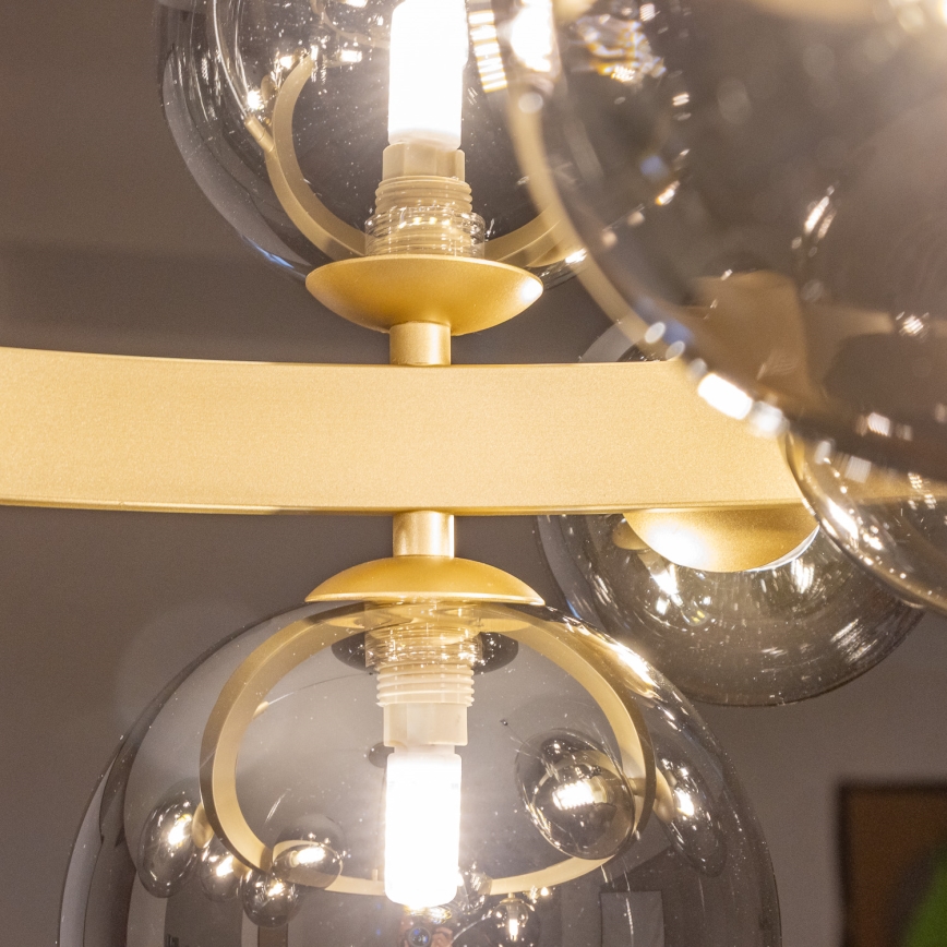 Brilagi - LED ljuskrona med textilsladd MILLA 15xG9/3W/230V guld/rökig