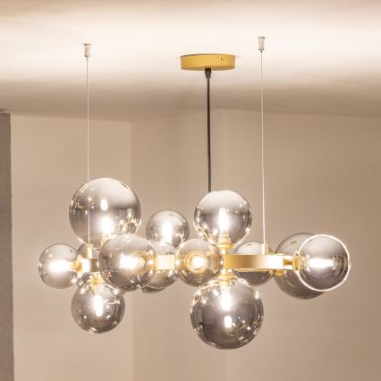 Brilagi - LED ljuskrona med textilsladd MILLA 15xG9/3W/230V guld/rökig