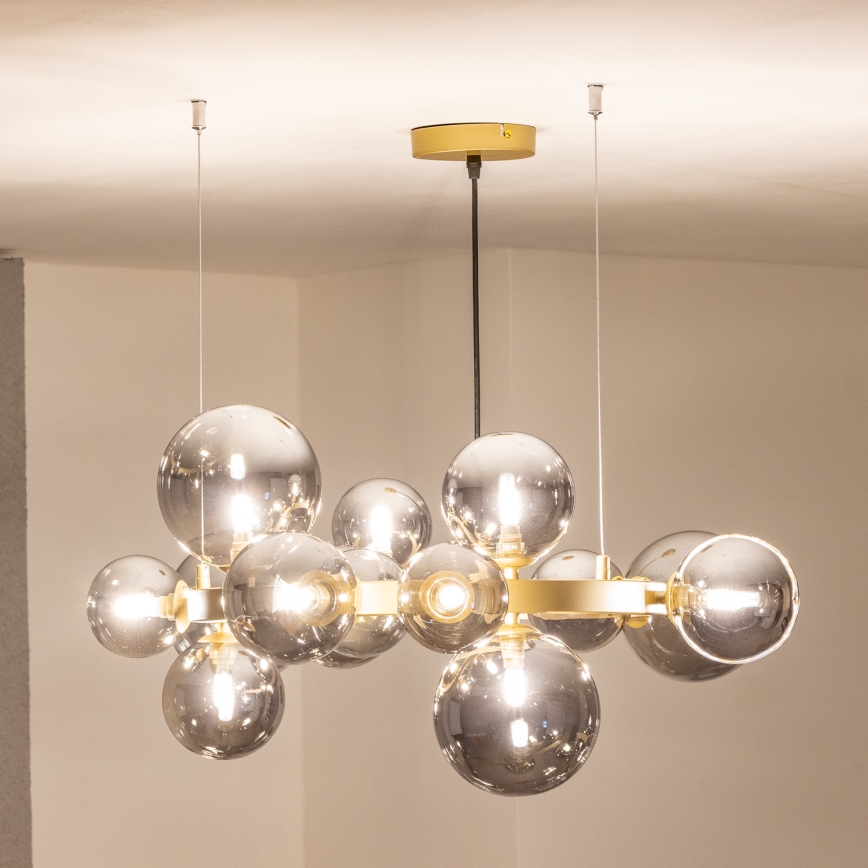 Brilagi - LED ljuskrona med textilsladd MILLA 15xG9/3W/230V guld/rökig