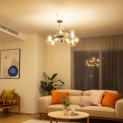 Brilagi - LED ljuskrona med textilsladd MILLA 15xG9/3W/230V skinande krom/guld