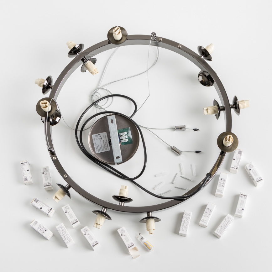 Brilagi - LED ljuskrona med textilsladd MILLA 15xG9/3W/230V skinande krom/guld