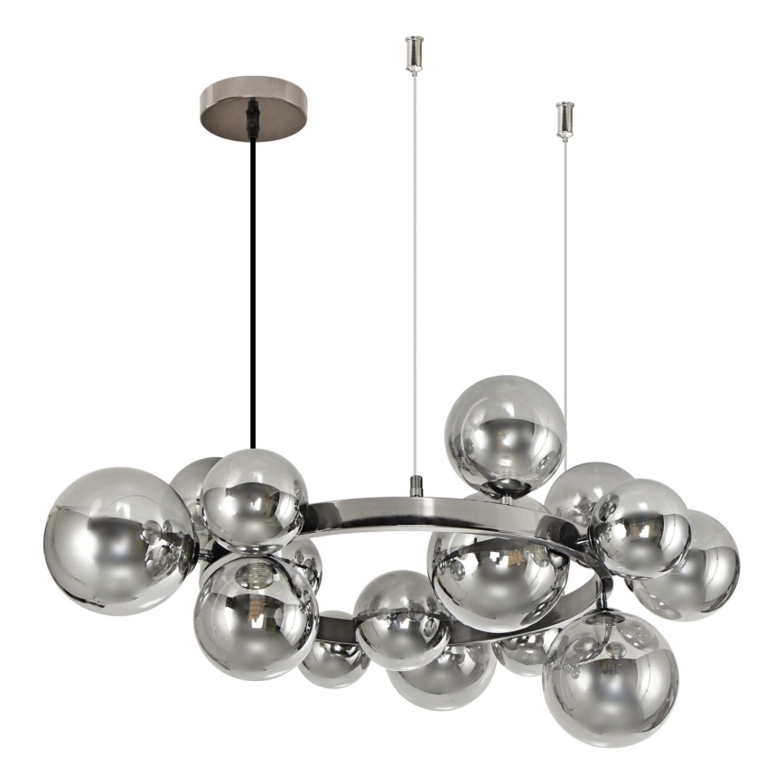 Brilagi - LED ljuskrona med textilsladd MILLA 15xG9/3W/230V skinande krom/rökig