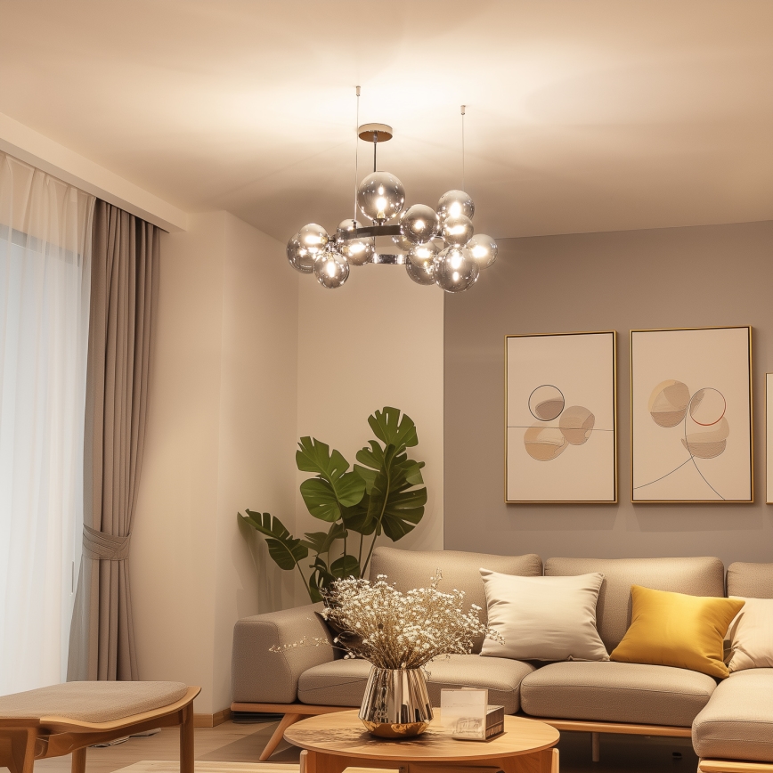 Brilagi - LED ljuskrona med textilsladd MILLA 15xG9/3W/230V skinande krom/rökig