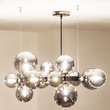 Brilagi - LED ljuskrona med textilsladd MILLA 15xG9/3W/230V skinande krom/rökig