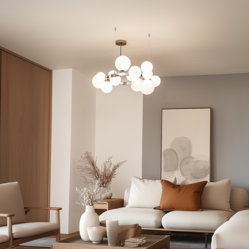 Brilagi - LED ljuskrona med textilsladd MILLA 15xG9/3W/230V skinande krom/vit