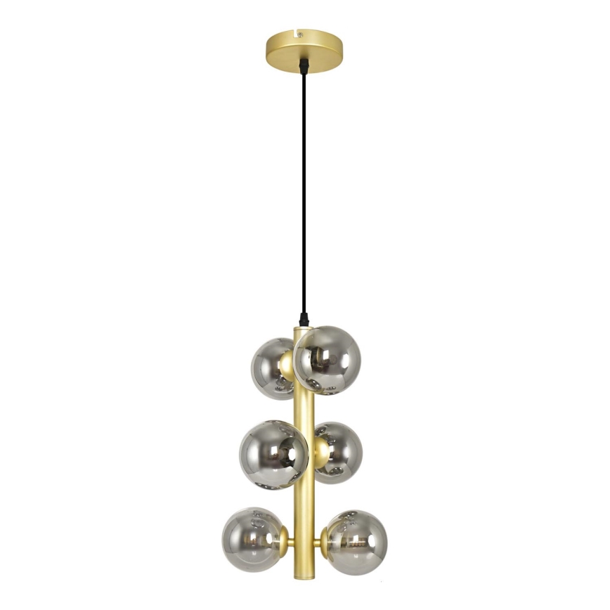 Brilagi - LED ljuskrona med textilsladd MILLA 6xG9/3W/230V guld/rökig