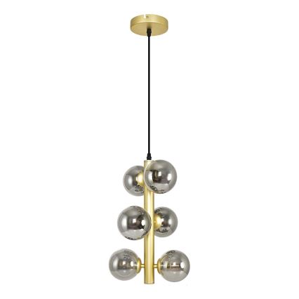 Brilagi - LED ljuskrona med textilsladd MILLA 6xG9/3W/230V guld/rökig