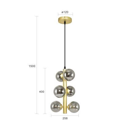 Brilagi - LED ljuskrona med textilsladd MILLA 6xG9/3W/230V guld/rökig