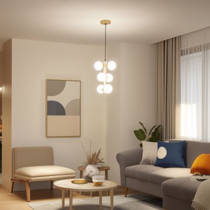 Brilagi - LED ljuskrona med textilsladd MILLA 6xG9/3W/230V guld/vit