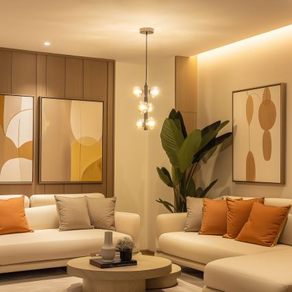 Brilagi - LED ljuskrona med textilsladd MILLA 6xG9/3W/230V skinande krom/guld