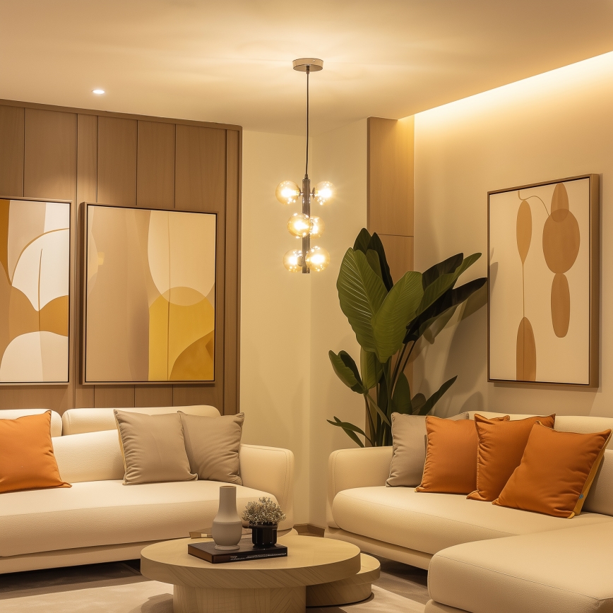 Brilagi - LED ljuskrona med textilsladd MILLA 6xG9/3W/230V skinande krom/guld