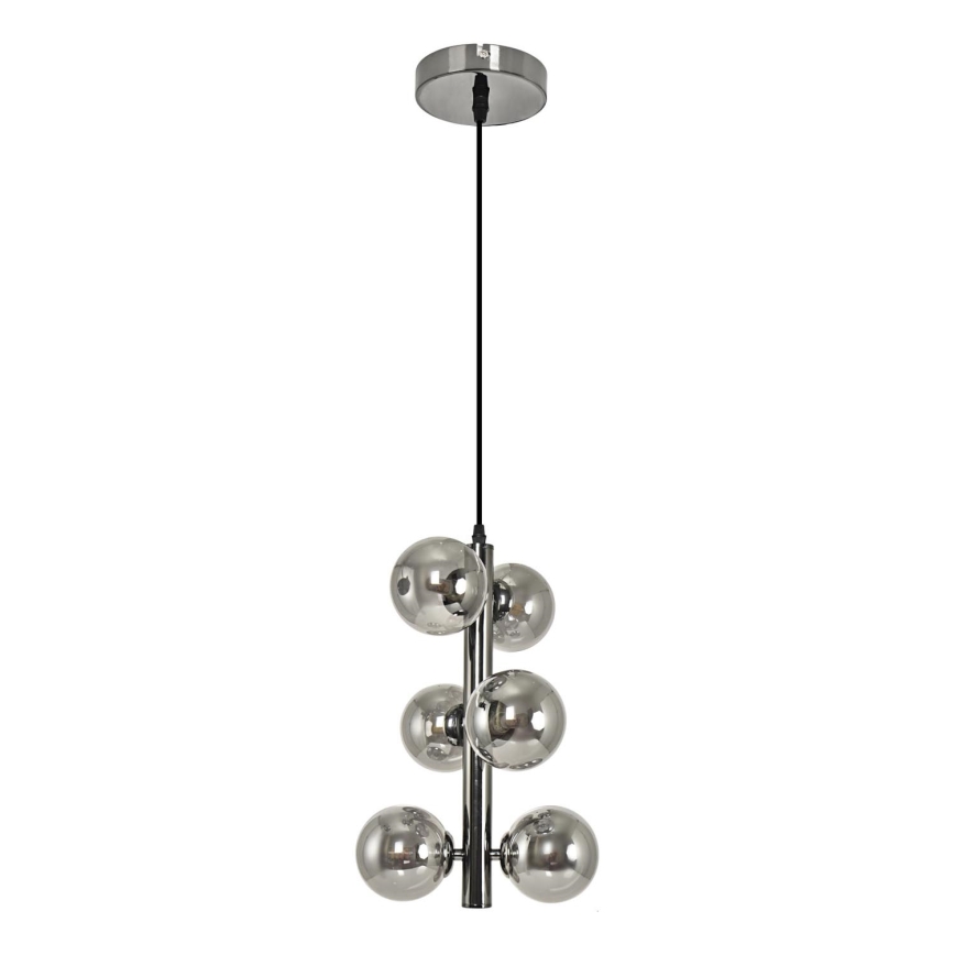 Brilagi - LED ljuskrona med textilsladd MILLA 6xG9/3W/230V skinande krom/rökig