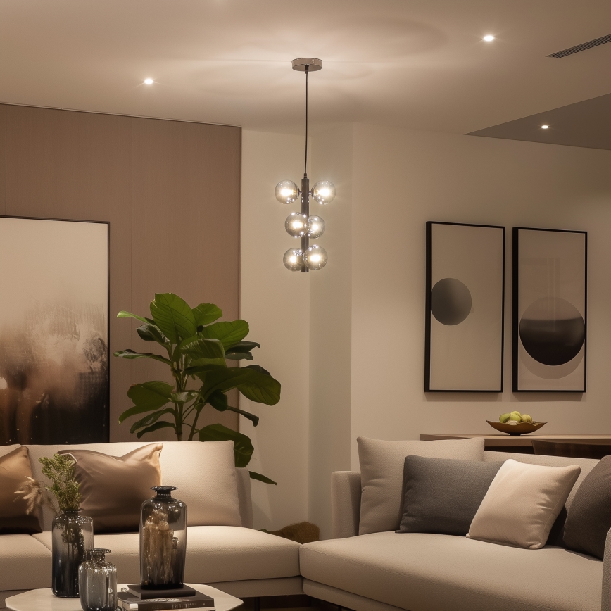 Brilagi - LED ljuskrona med textilsladd MILLA 6xG9/3W/230V skinande krom/rökig