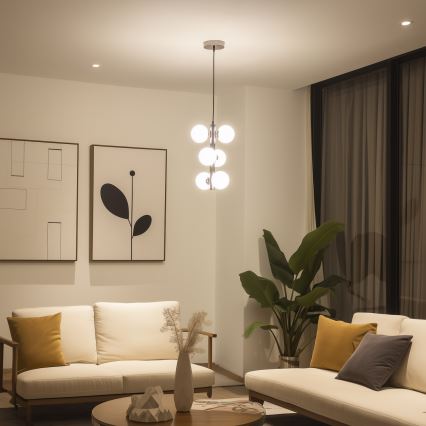 Brilagi - LED ljuskrona med textilsladd MILLA 6xG9/3W/230V skinande krom/vit