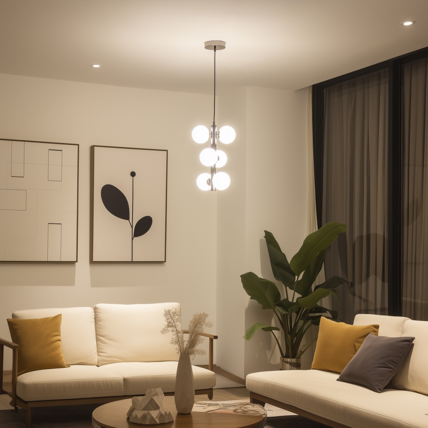 Brilagi - LED ljuskrona med textilsladd MILLA 6xG9/3W/230V skinande krom/vit