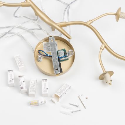 Brilagi - LED ljuskrona med textilsladd MISTEL 6xG9/3W/230V guld/vit