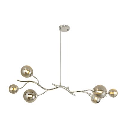 Brilagi - LED ljuskrona med textilsladd MISTEL 6xG9/3W/230V skinande krom/rökig