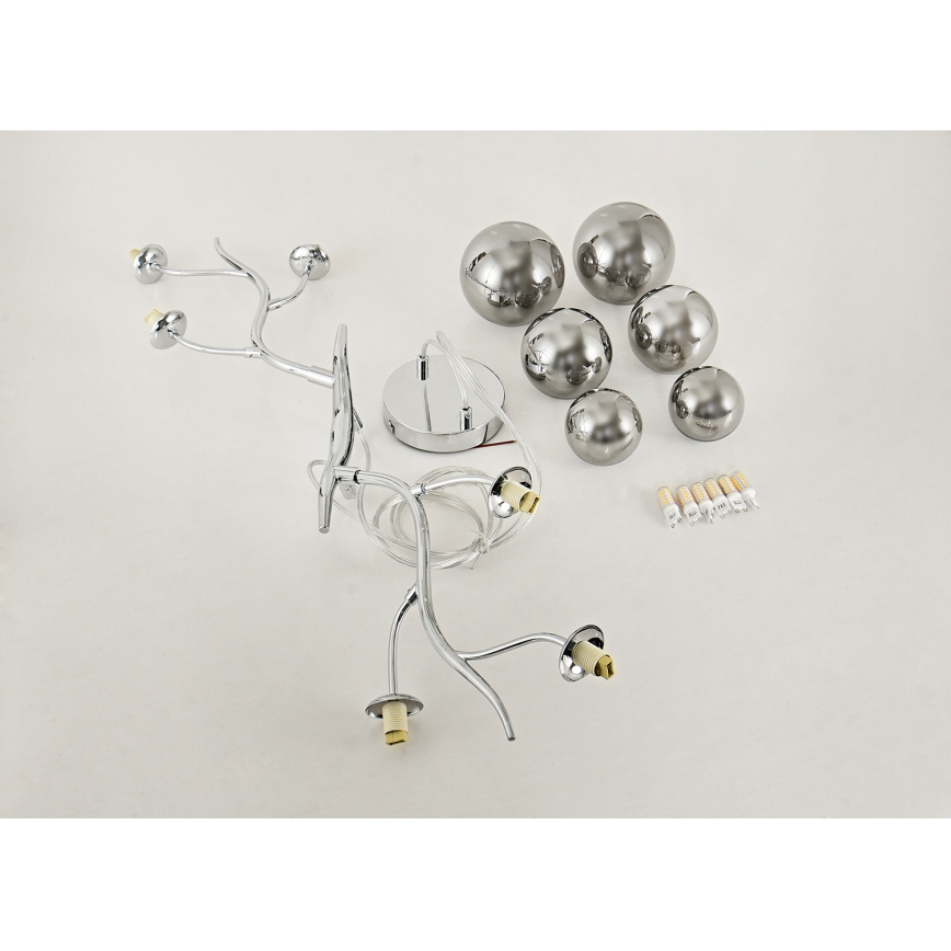 Brilagi - LED ljuskrona med textilsladd MISTEL 6xG9/3W/230V skinande krom/rökig