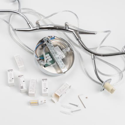 Brilagi - LED ljuskrona med textilsladd MISTEL 6xG9/3W/230V skinande krom/rökig