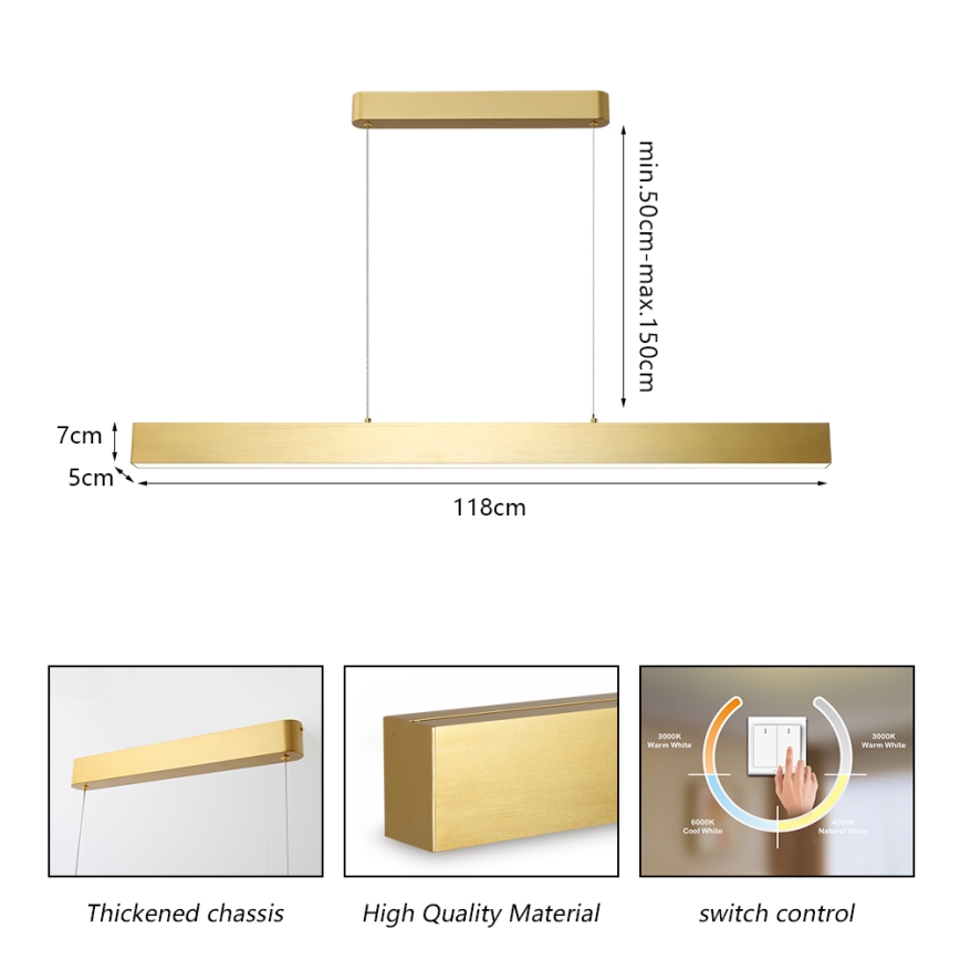 Brilagi - LED ljuskrona med textilsladd SLEEKLINE LED/40W/230V 3000/4500/6000K guld