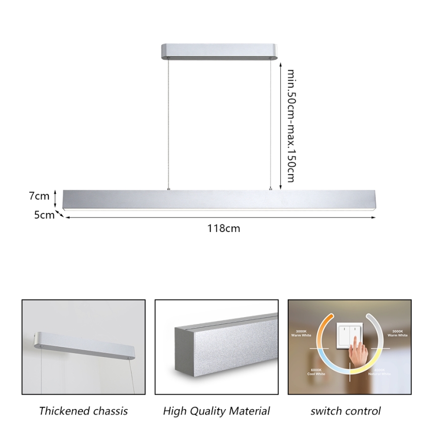 Brilagi - LED ljuskrona med textilsladd SLEEKLINE LED/40W/230V 3000/4500/6000K silver