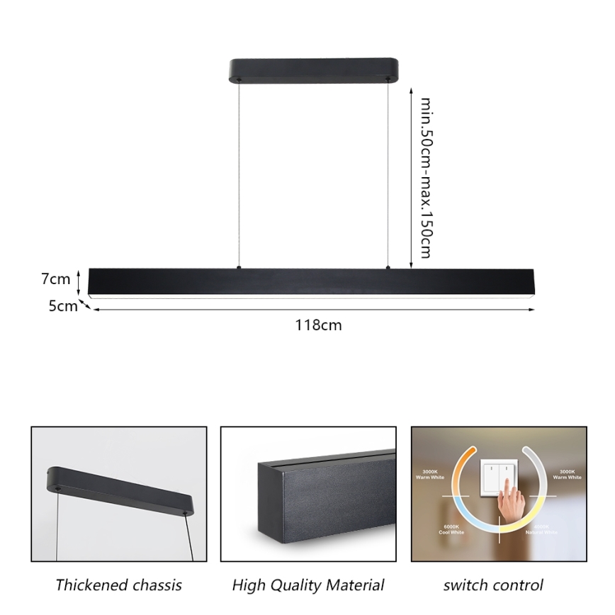 Brilagi - LED ljuskrona med textilsladd SLEEKLINE LED/40W/230V 3000/4500/6000K svart