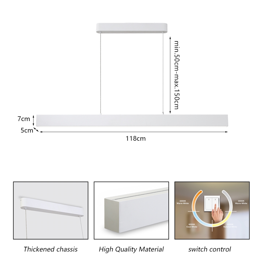 Brilagi - LED ljuskrona med textilsladd SLEEKLINE LED/40W/230V 3000/4500/6000K vit