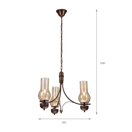 Brilagi - LED Ljuskrona på kedja COTTAGE 3xE14/40W/230V ek/brun