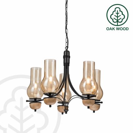 Brilagi - LED Ljuskrona på kedja COTTAGE 5xE14/40W/230V bok/brun