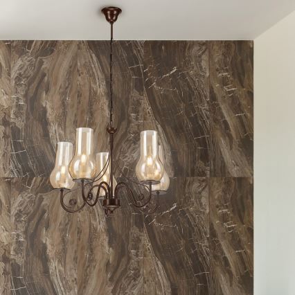 Brilagi - LED Ljuskrona på kedja COTTAGE 5xE14/40W/230V brun