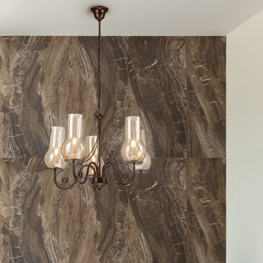 Brilagi - LED Ljuskrona på kedja COTTAGE 5xE14/40W/230V brun