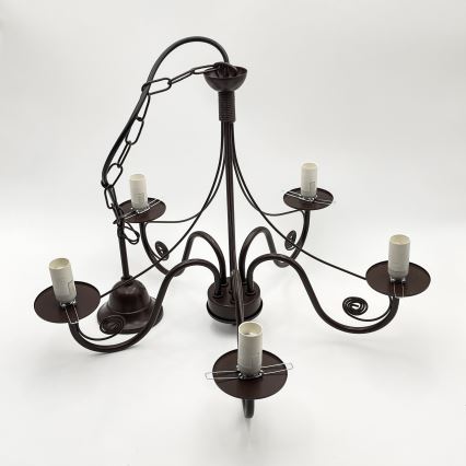 Brilagi - LED Ljuskrona på kedja COTTAGE 5xE14/40W/230V brun