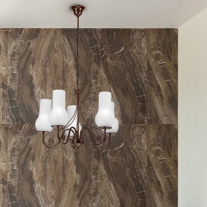 Brilagi - LED Ljuskrona på kedja COTTAGE 5xE14/40W/230V brun/vit