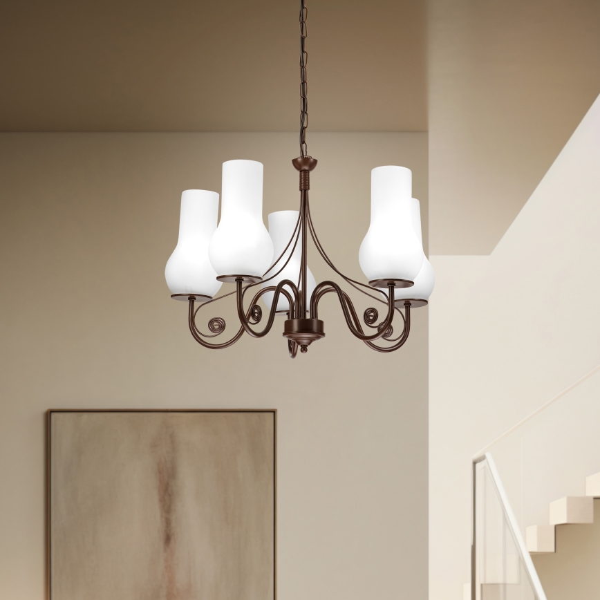 Brilagi - LED Ljuskrona på kedja COTTAGE 5xE14/40W/230V brun/vit